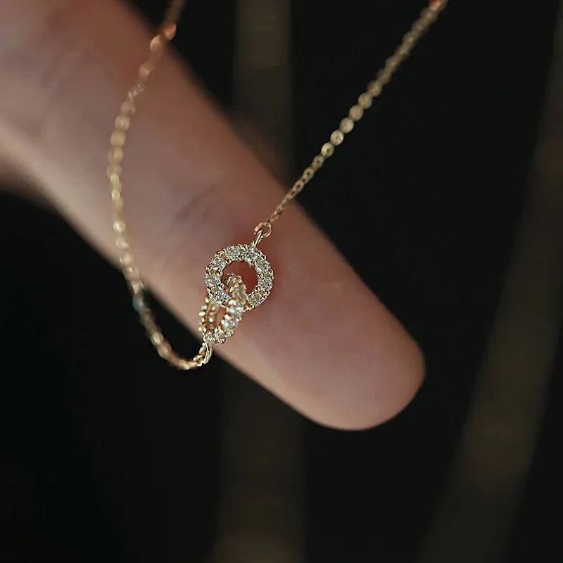 14K S925 Interlaced Diamond Circles Necklace
