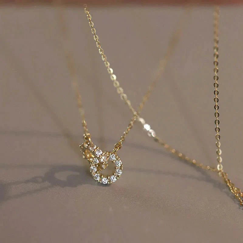 14K S925 Interlaced Diamond Circles Necklace